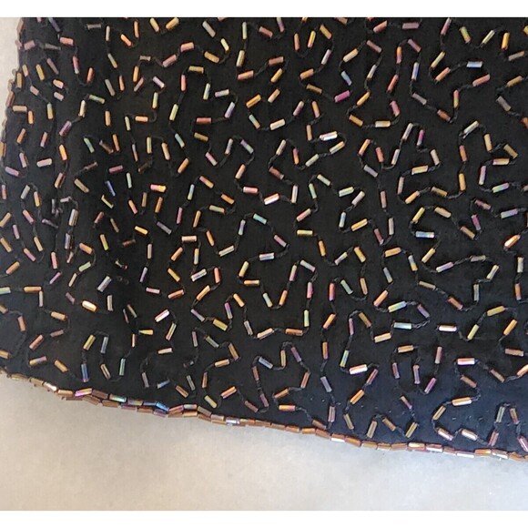 Vintage Judith Anne Creations Small 100% Silk Black & Gold Beaded Flowy Tank Top - Picture 9 of 14